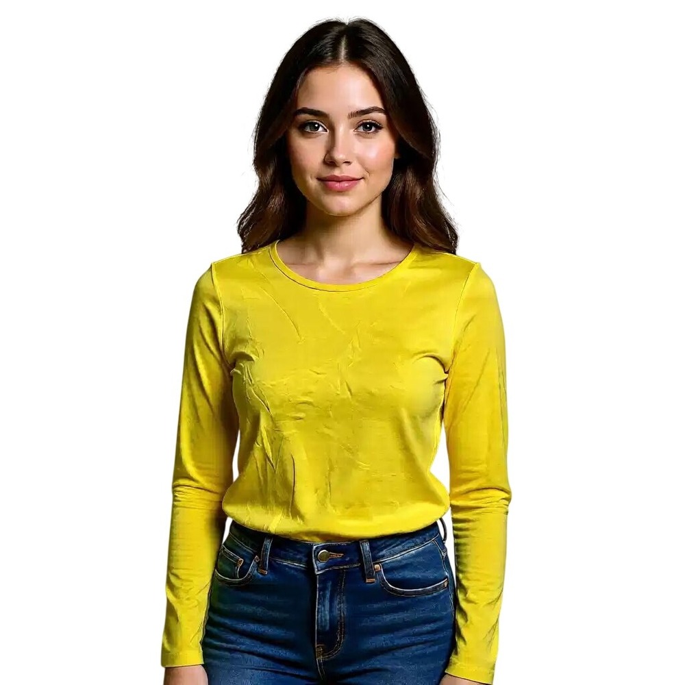 Grane Women's Yellow Long Sleeve Crew Neck T-Shirt Top Size MNWT‎